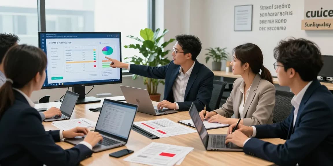 Detect fraud invoice with a team analyzing AI-driven technology in a modern office.