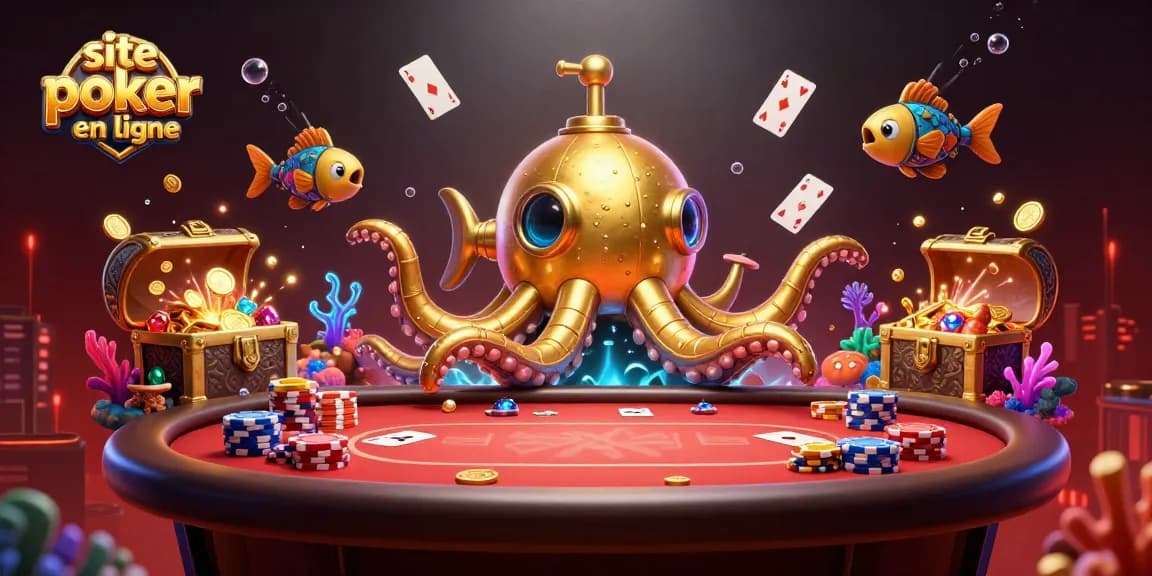 Jouer au poker sur un site de poker en ligne avec la kraken dorée et des poissons mécaniques