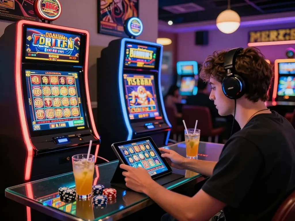 Pengalaman permainan online yang menarik dengan slot laoban188 di tablet di ruang tamu yang cerah