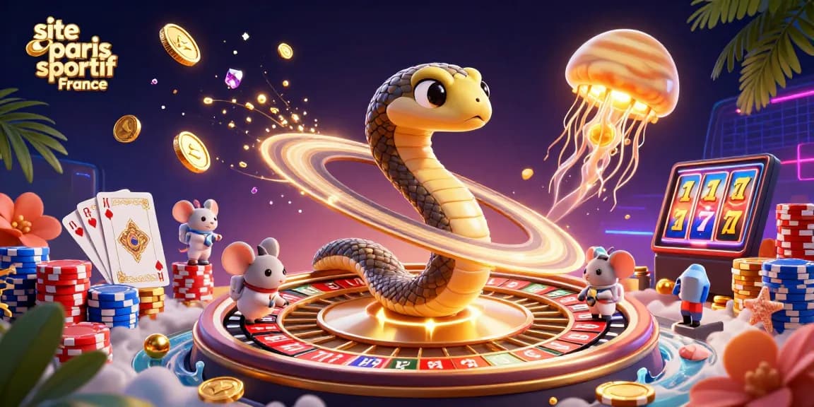 Pariez sur site paris sportif France avec un serpent de Saturne et l'ambiance d'un casino cosmique.