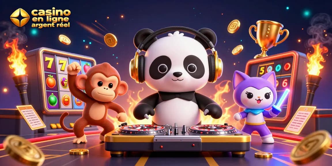 Plongez dans l'univers captivant du casino en ligne argent réel avec des personnages animés et des éléments de jeu dynamiques.