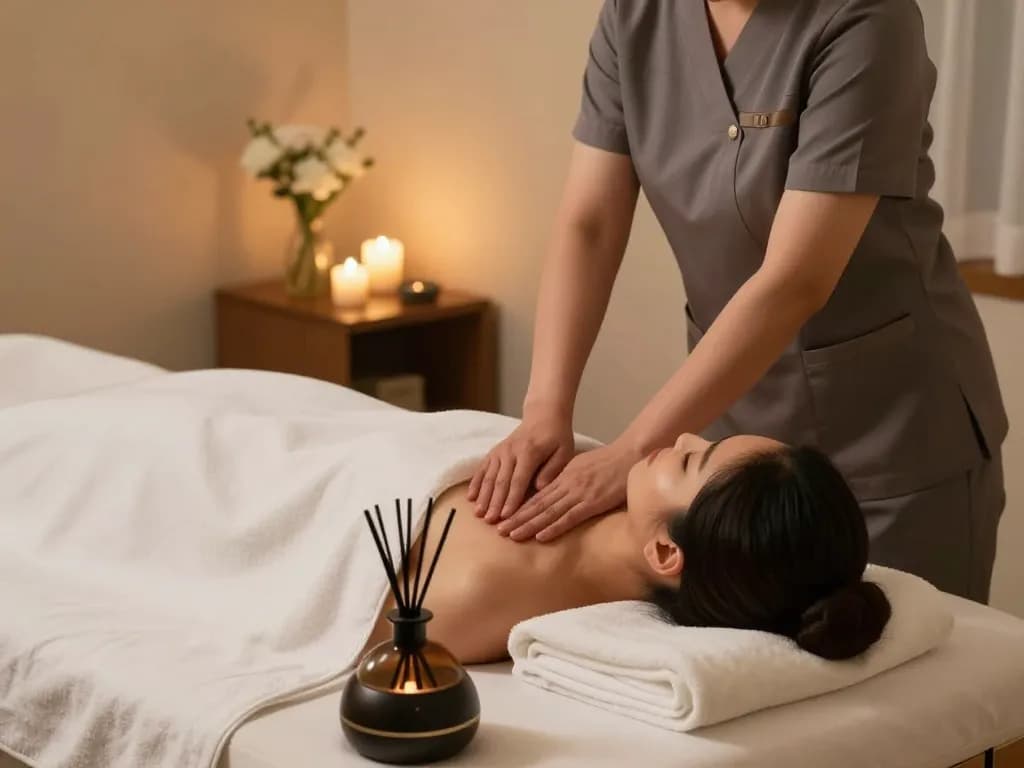 Experience soothing 인천 출장마사지 in a serene hotel room setting with professional therapist and calming atmosphere.
