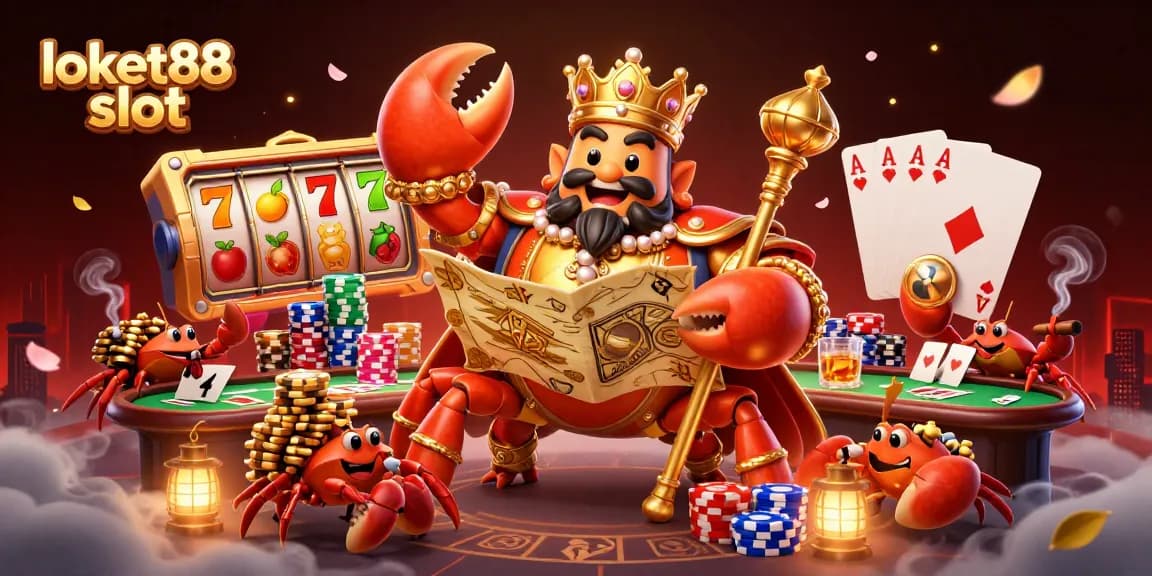 Experience the thrill of loket88 slot with a vibrant illustration showcasing dynamic casino elements.