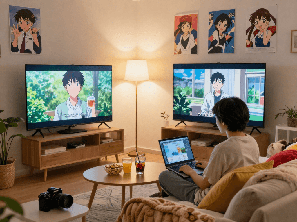 Pengalaman nonton anime di AnimePlay dengan suasana nyaman di ruang tamu.