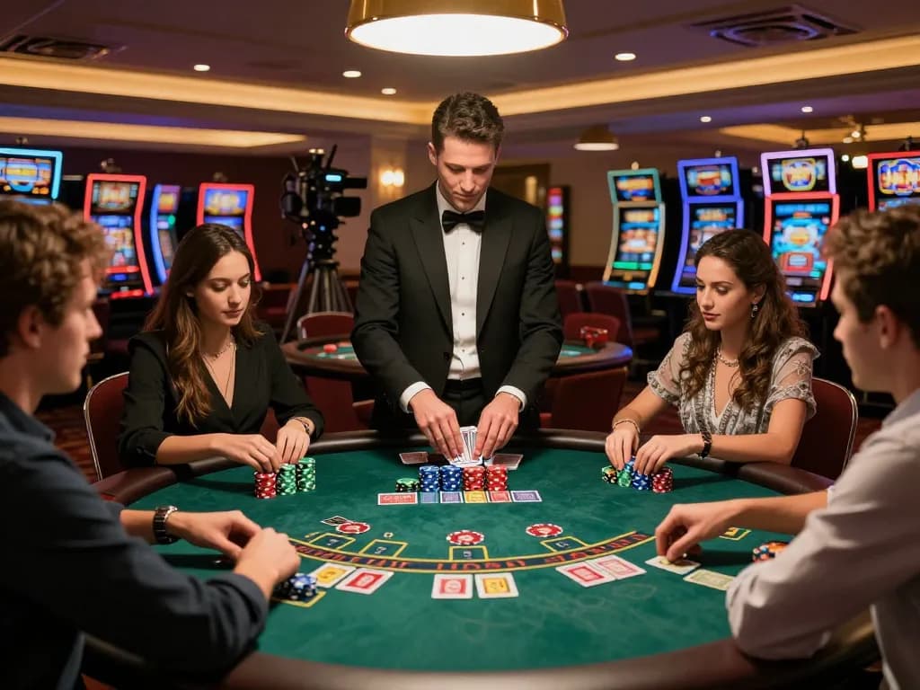 Experience strategic gameplay at a blackjack table while enjoying slot server thailand in an upscale casino setting.