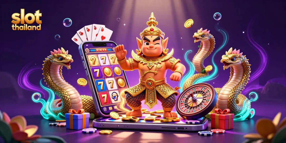Play vibrant slot thailand games with stunning visuals and exciting features in this colorful illustration.