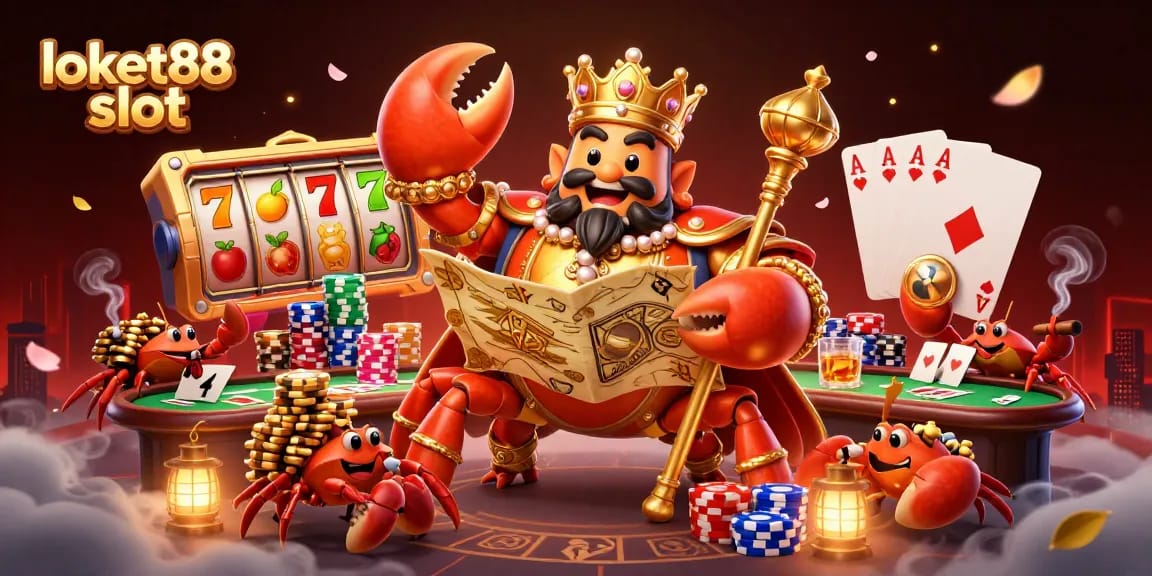 Experience the thrill of loket88 slot with a vibrant illustration showcasing dynamic casino elements.