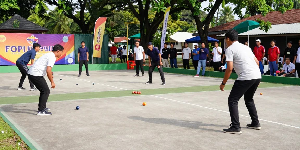 Permainan petanque di fopikotapalu.org dengan atmosfer ceria dan semangat tim yang tinggi.