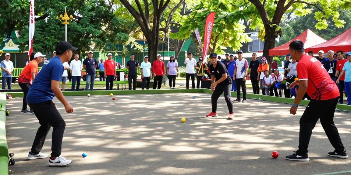 Kompetisi petanque di fopikotatomohon.org dengan suasana meriah dan para pemain yang antusias.