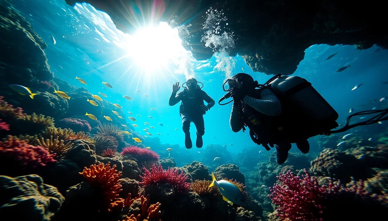 Schnuppertauchen in vibrant coral reefs with a diver exploring marine life.