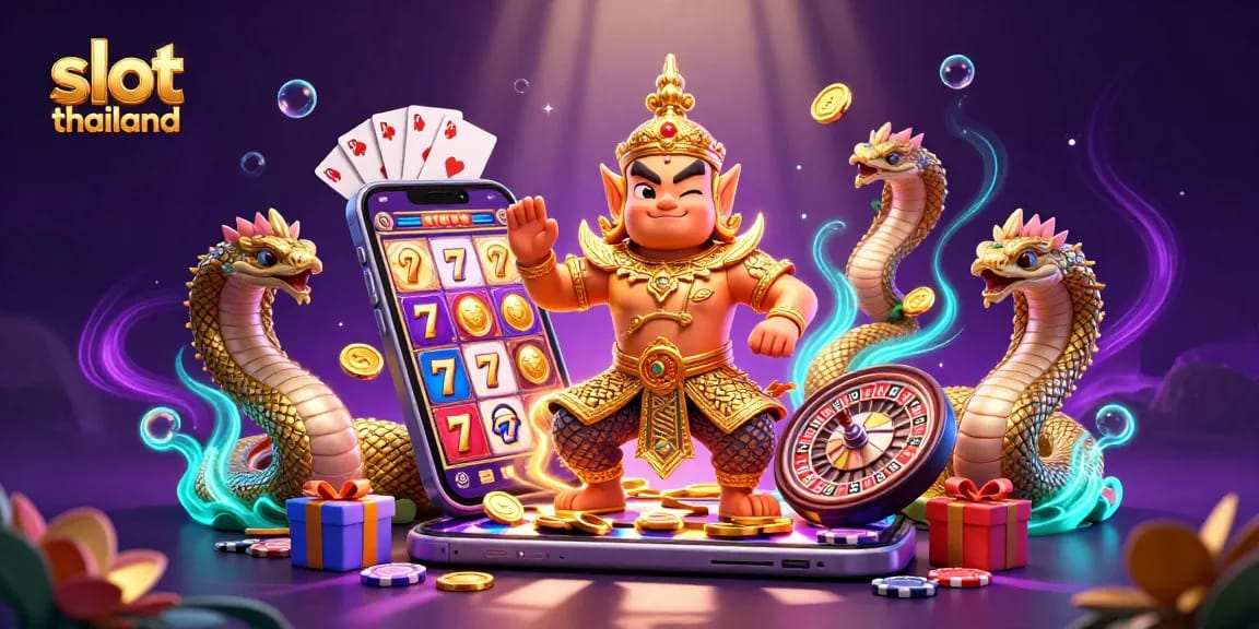 Play vibrant slot thailand games with stunning visuals and exciting features in this colorful illustration.