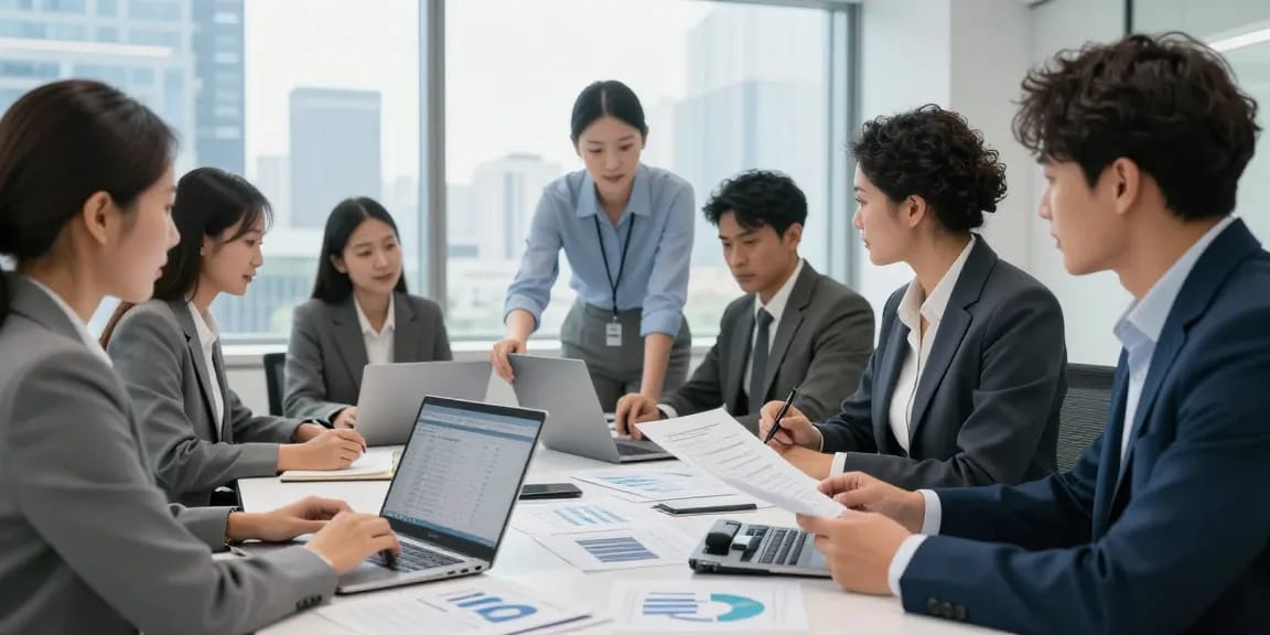 Diskusi tim AAFI KOTA TANGERANG SELATAN tentang audit forensik di ruang kantor modern.