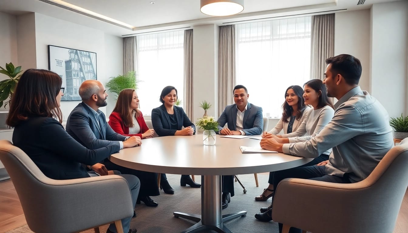 Mediation session in a professional setting focusing on collaboration and dialogue.