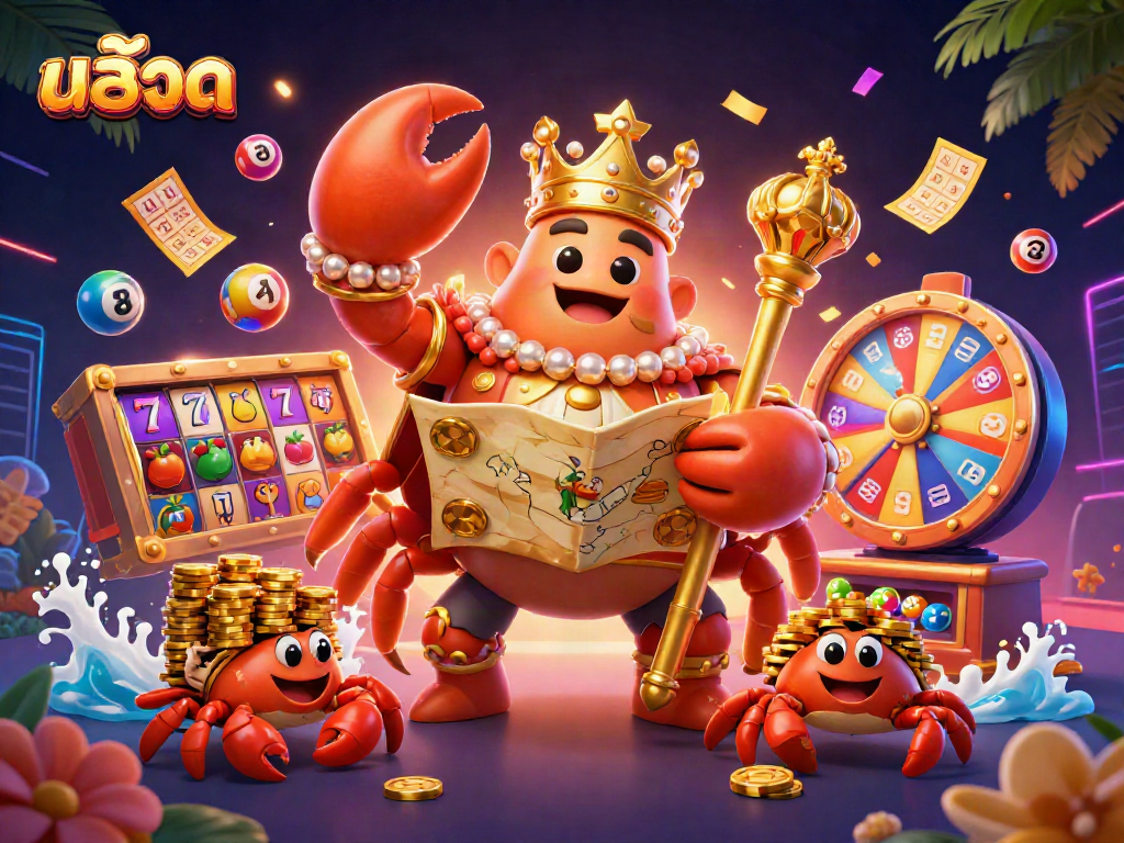 Experience thrilling สล็อต casino adventures with a golden crab emperor and vibrant game elements.