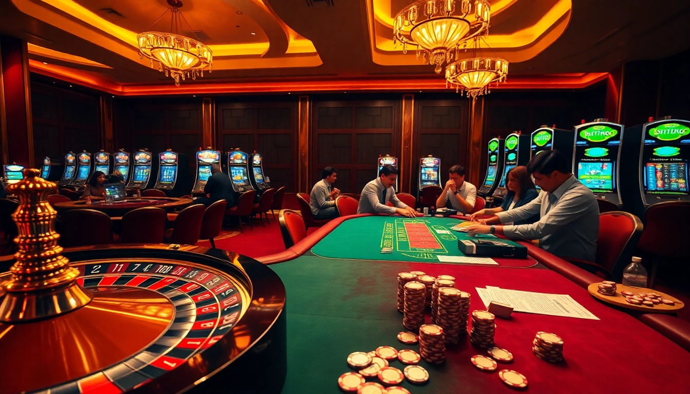 Experience the excitement of gambling at layarkaca21 with vibrant casino tables and players in action.