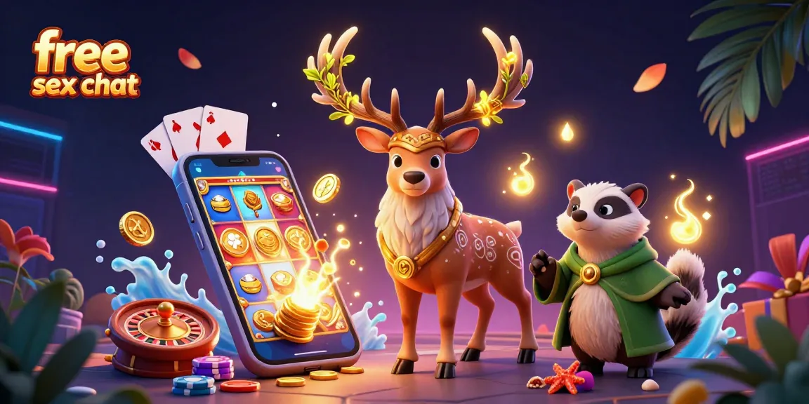 Engage in free sex chat with colorful slot games, glowing characters, and vibrant animations.