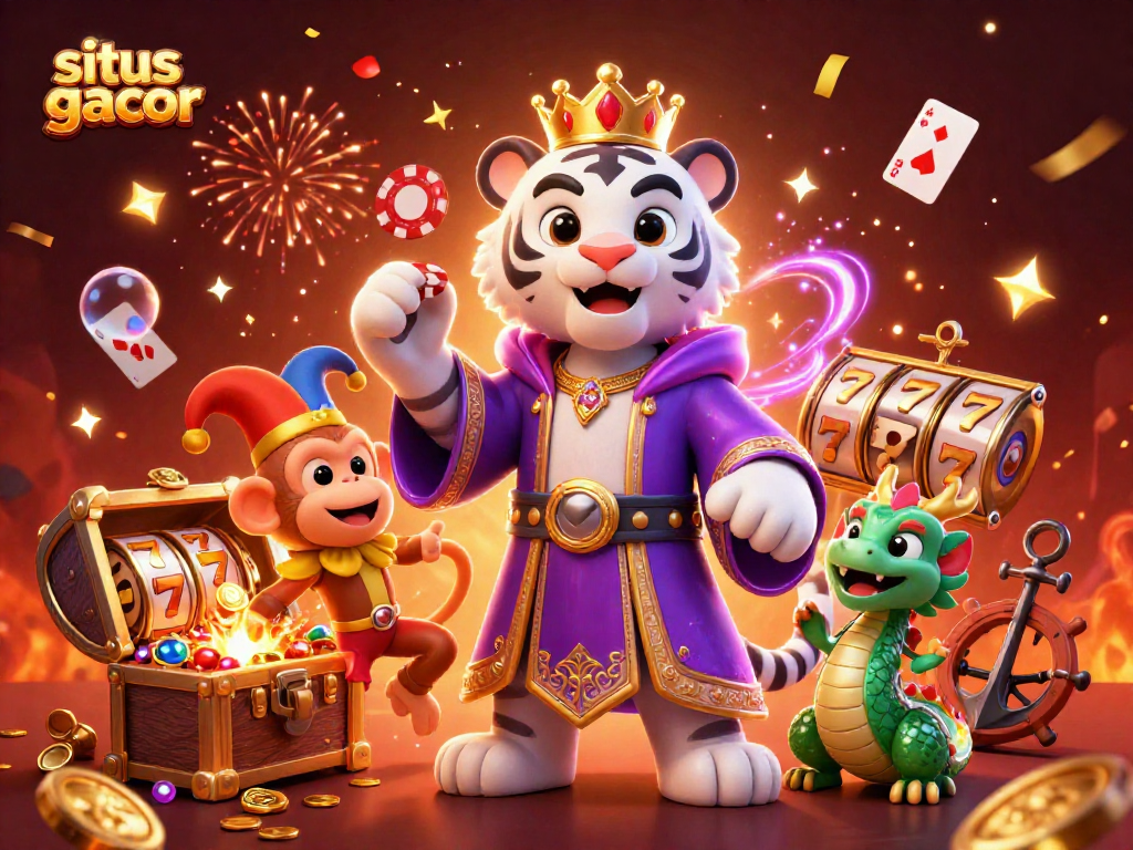 Engage in situs slot gacor with vibrant characters and lively casino elements showcasing gaming excitement.