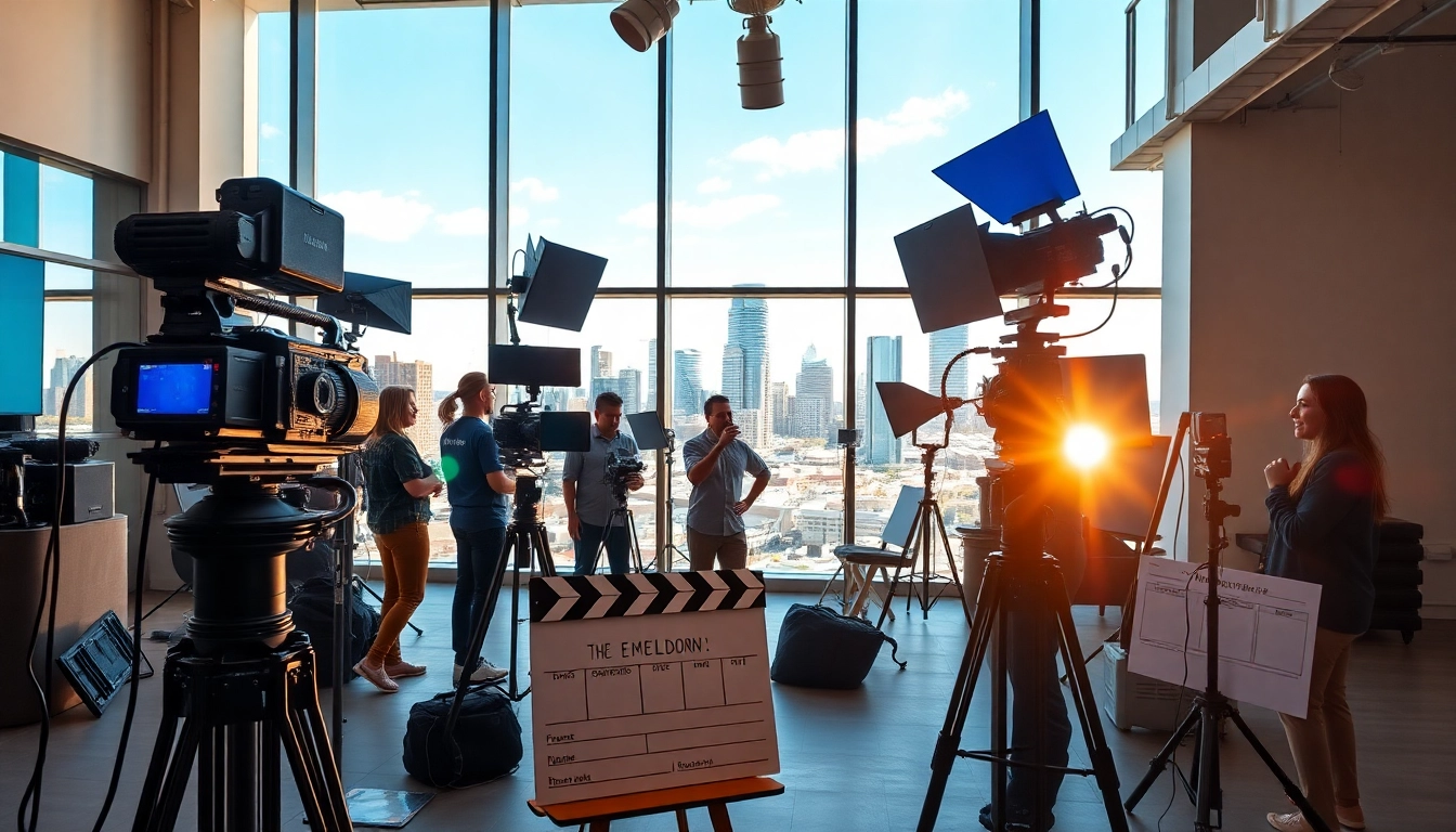 Showcasing video production Edmonton features a vibrant studio with modern equipment and creative teamwork.
