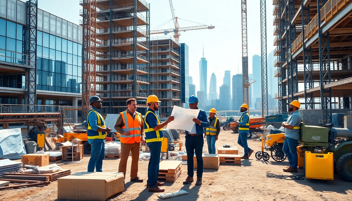 New York Commercial General Contractor collaborating on a construction site with diverse workers.