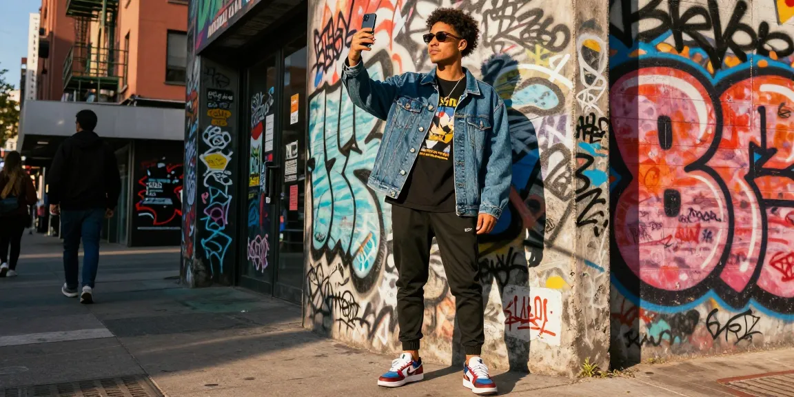 Fashion-forward individual at https://shs-dome5.com/ showcasing trendy streetwear in an urban setting.