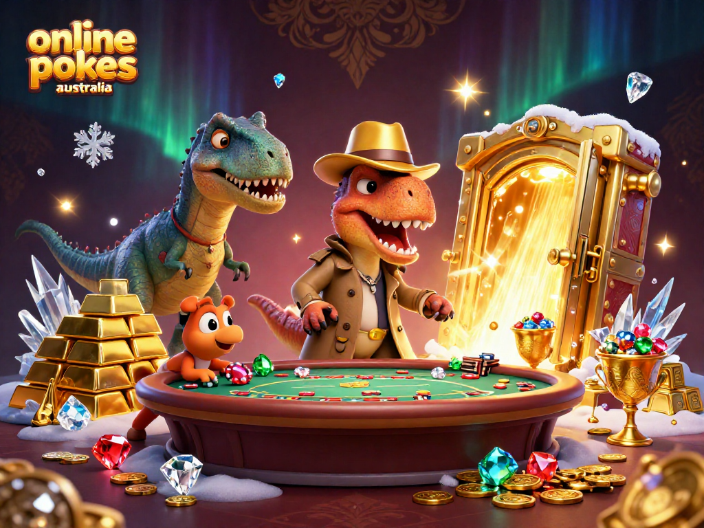 Experience online pokies Australia with a dino-themed blackjack scene showcasing gameplay excitement.