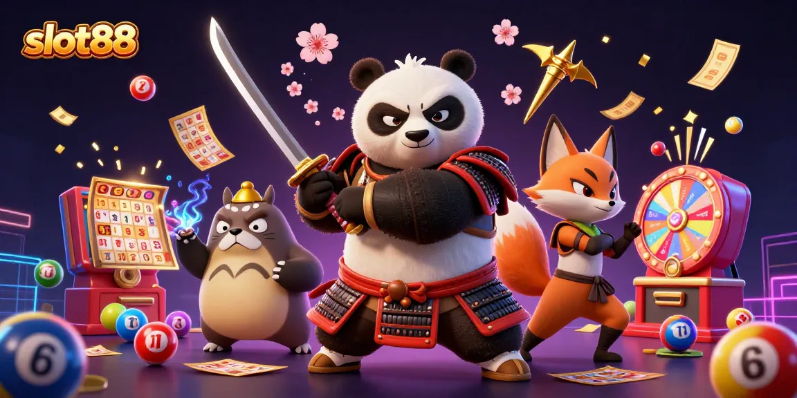 Slot88 memikat pemain dengan panda samurai dan ninja rubah beraksi di mesin slot yang berkilauan.