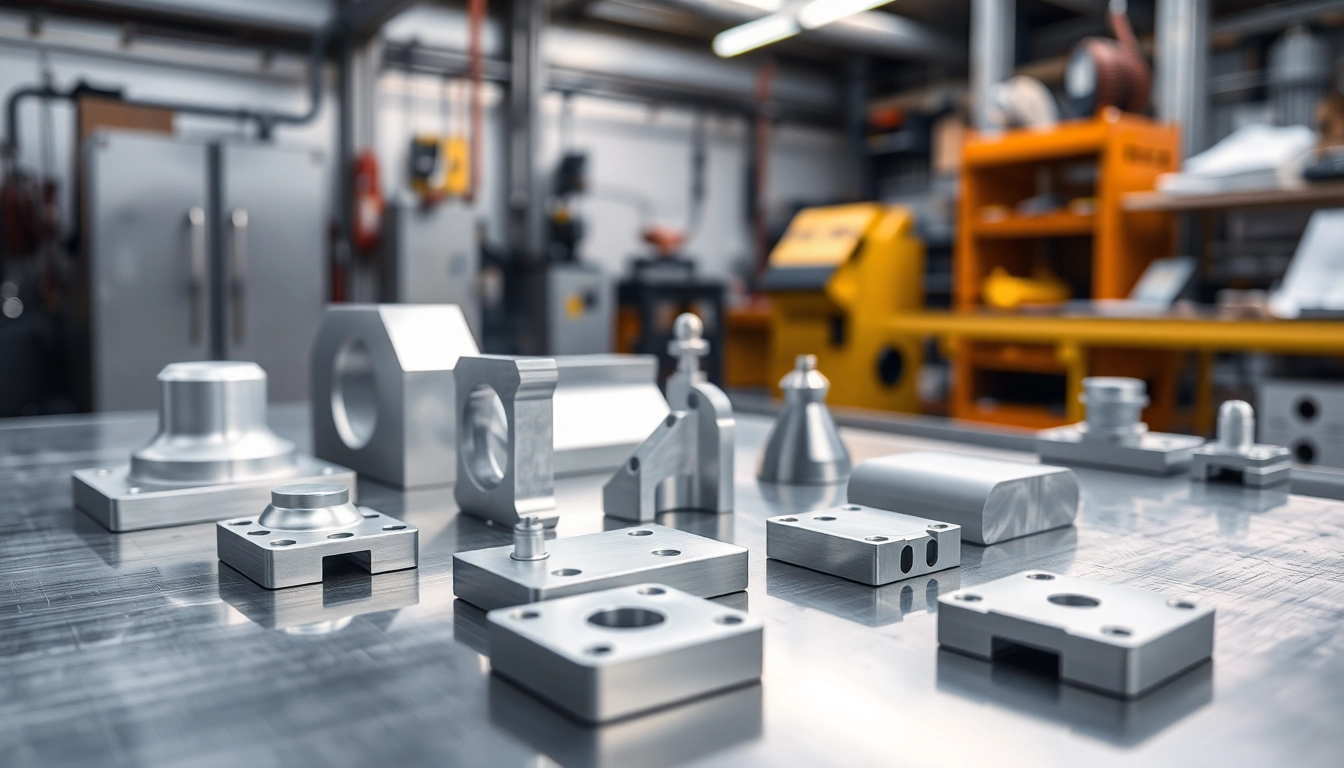 Showcasing aluminum prototypes with intricate designs and polished finishes in an engineering setting.