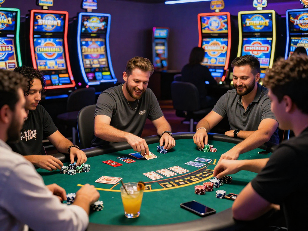 Experience the excitement at credit card casinos online with players enjoying live dealer games and vibrant slot machines.