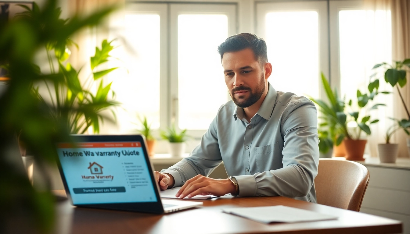 Receive your home warranty quote online with a professional reviewing options at a desk.