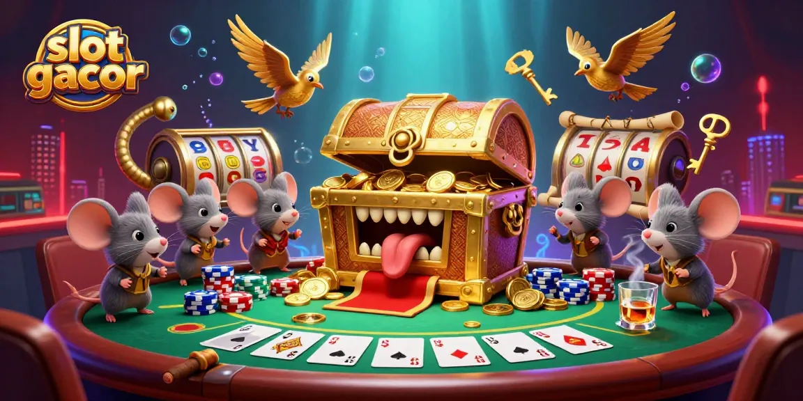 Experience the thrill of slot gacor in a vibrant casino adventure with exciting characters, spinning reels, and colorful poker elements.