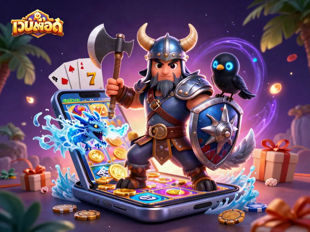 เกมส์เว็บสล็อต สนุกสนานไปกับภาพการ์ตูน 3D ของนักรบหมาป่าวิคิงและมังกรเล็ก