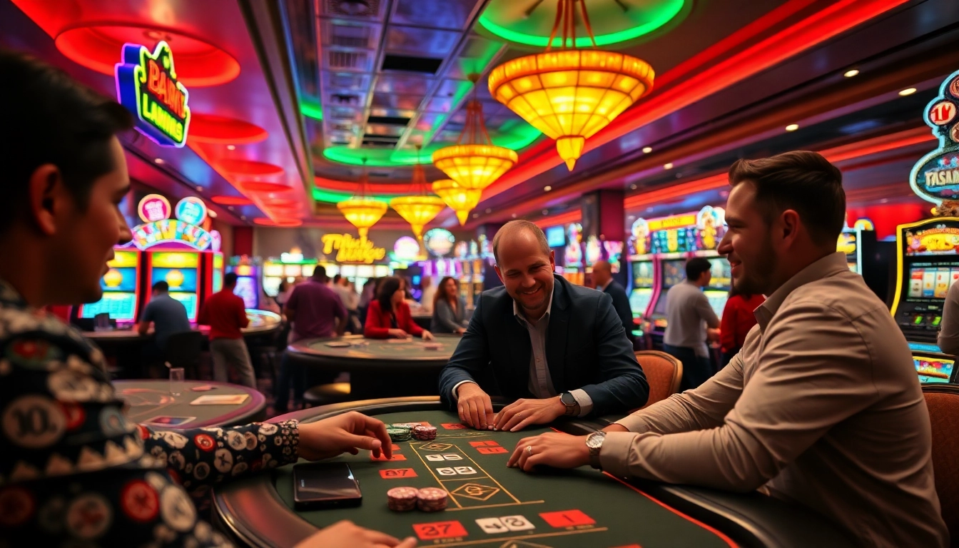 Experience the thrill of Vegas hero casino with players at a blackjack table in a lively setting.