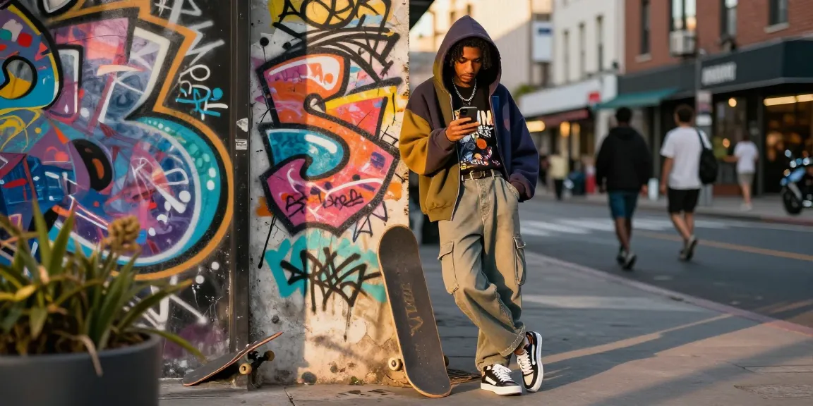 Stylish individual in urban streetwear against graffiti wall representing https://shs-dome5.com/ lifestyle.