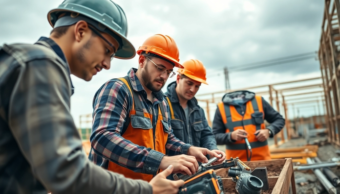 Hands-on contractor apprenticeship training at a construction site fostering teamwork.