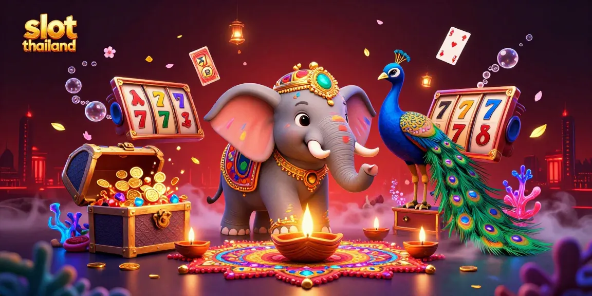 Experience thrilling slot thailand gameplay featuring a colorful elephant and peacock in a vibrant casino scene.