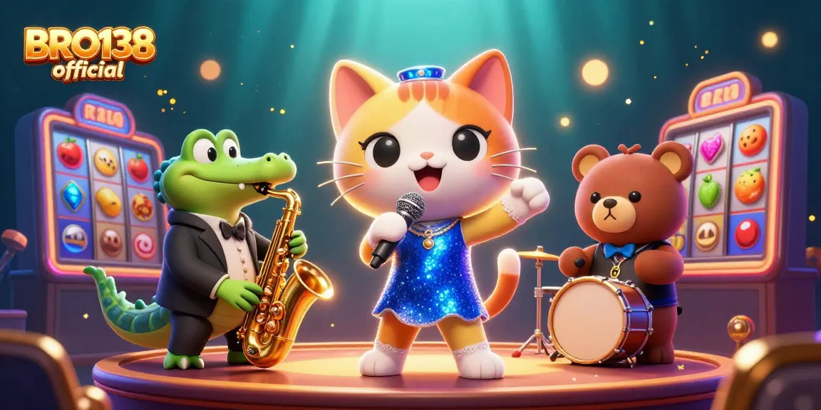 Experience the excitement of slot games with BRO138 official featuring unique characters and vibrant casino elements.