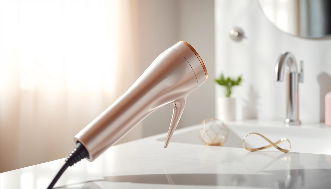 Transform your hair with a professional hair dryer for frizzy hair featuring sleek design and modern elegance.