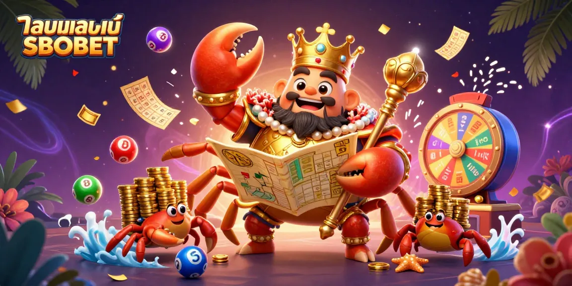 Experience thrilling แทงบอลออนไลน์ SBOBET with a vibrant 3D illustration of a golden crab emperor amidst exciting casino elements.