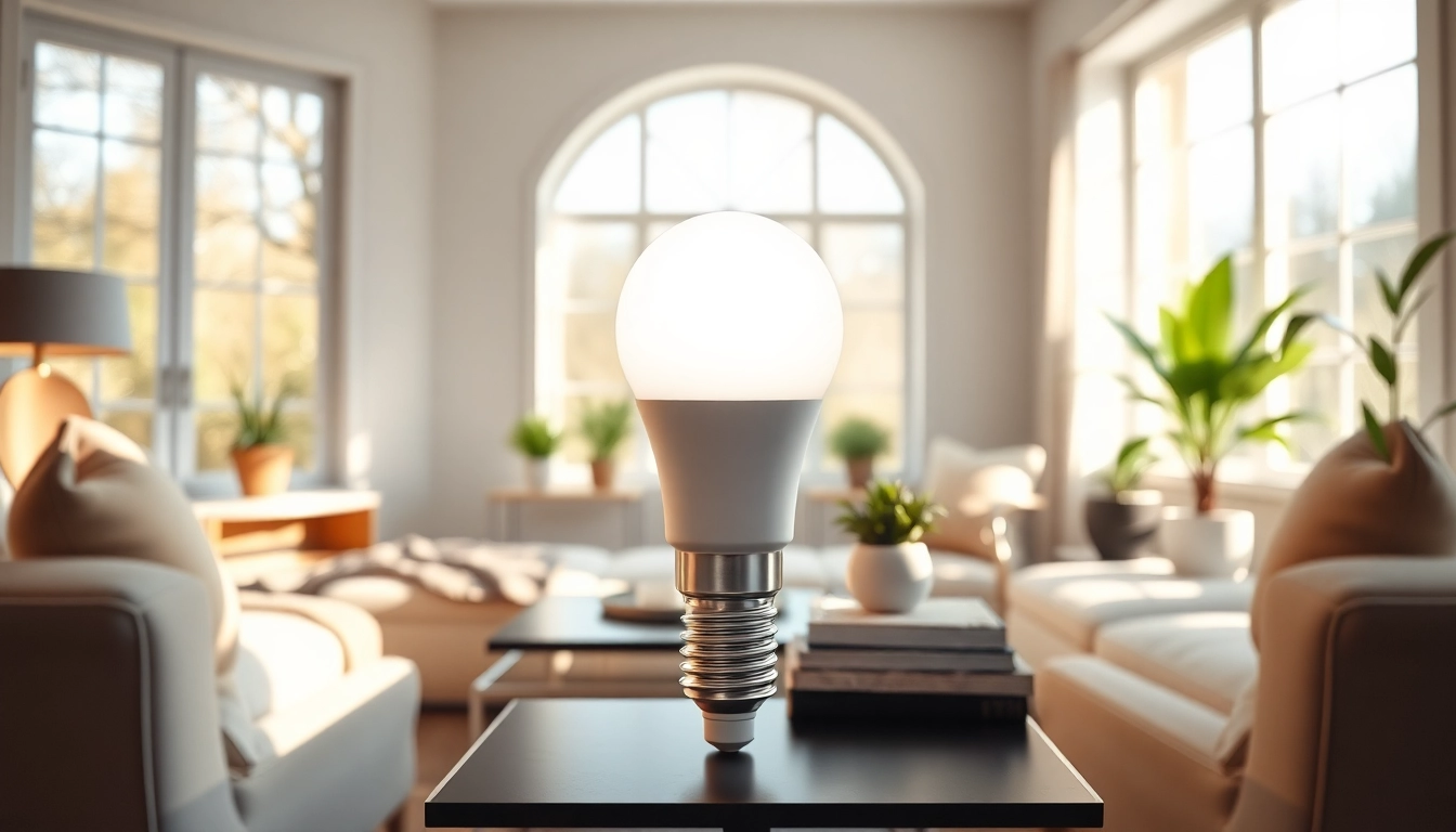 Illuminate your space with a19 led bulb shining in a modern living room setup.