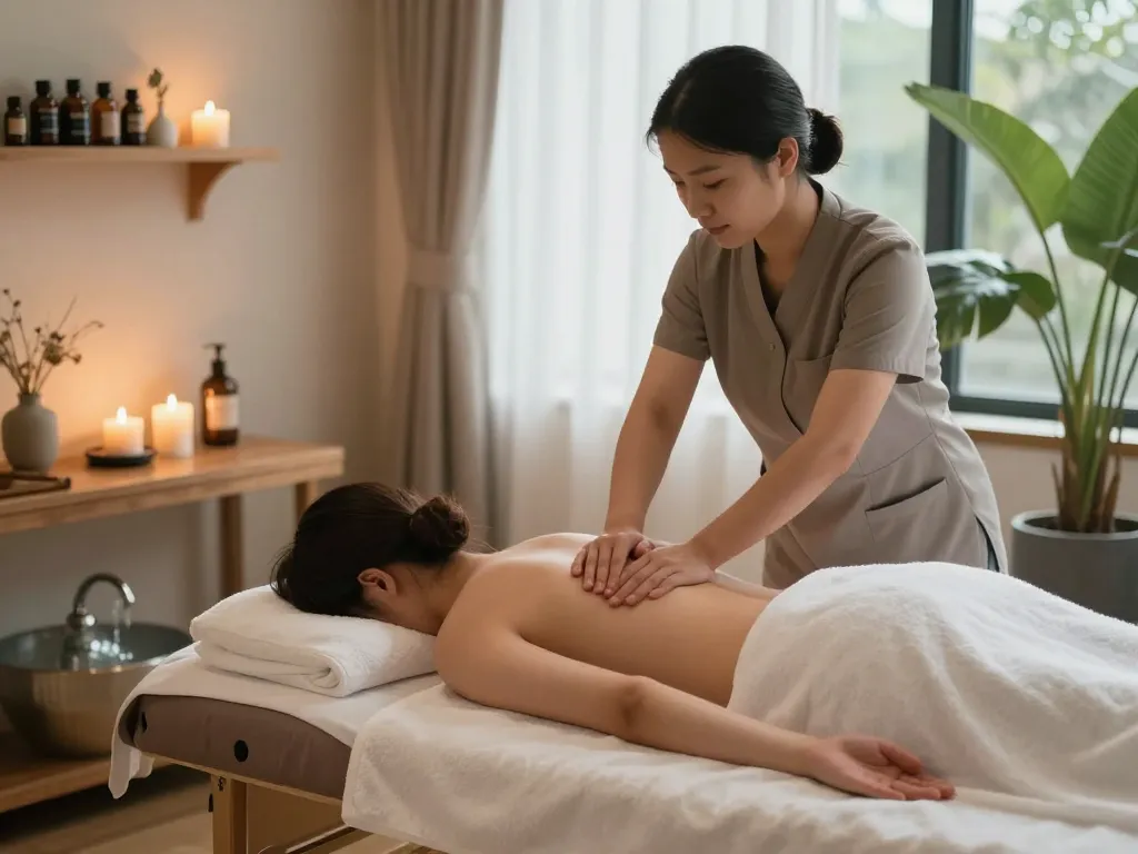 Swedish massage therapy session in a calming spa room featuring relaxing ambiance and professional care at https://www.makangs.com/region/국내/서울-/마사지-스웨디시.