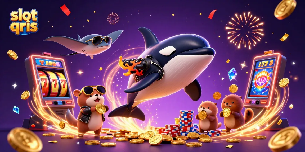 Spin the reels in slot qris alongside a whimsical orca and otters collecting coins for big wins!