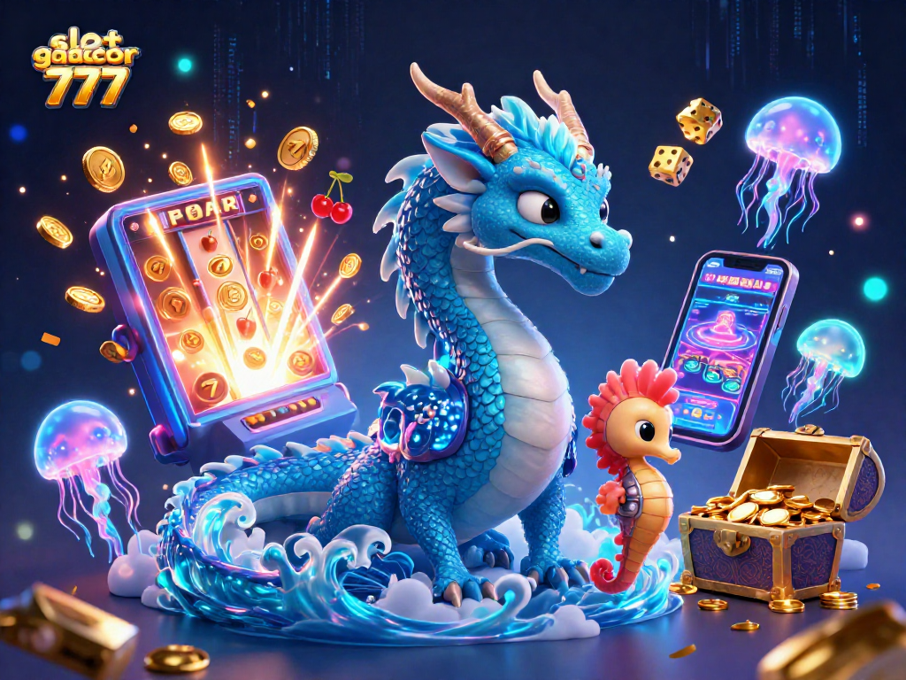 Experience the thrill of slot gacor 777 with an explosive jackpot scene featuring an azure dragon.