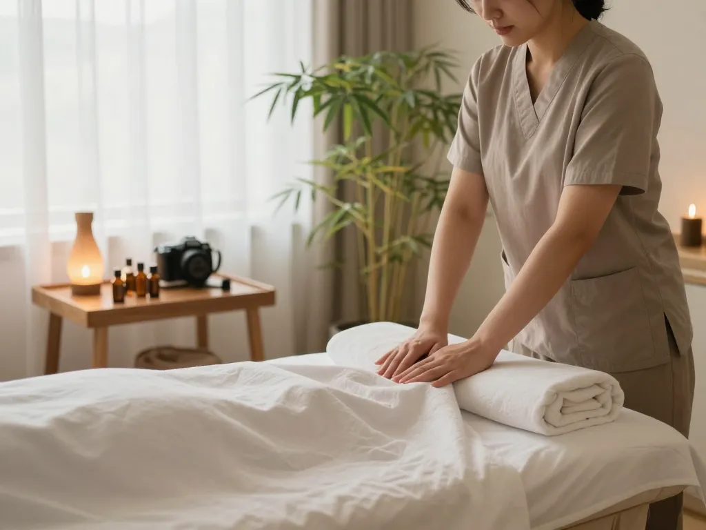 Soothing treatment room for 부전동마사지 session with calming decor and serene lighting