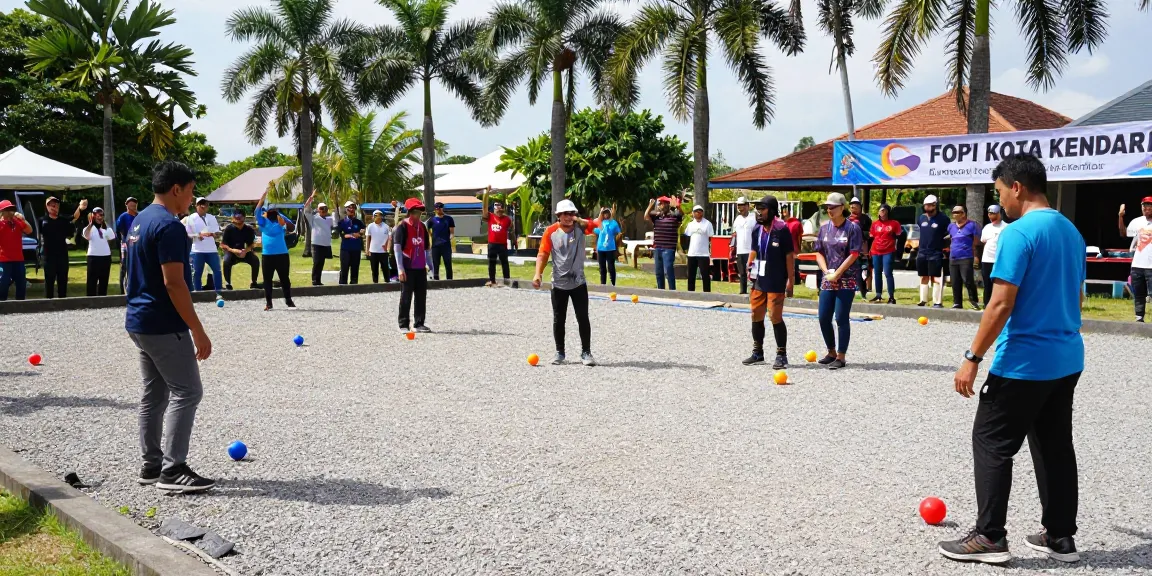 Kegiatan bermain petanque di fopikotakendari.org dengan anggota komunitas bersenang-senang di lapangan.