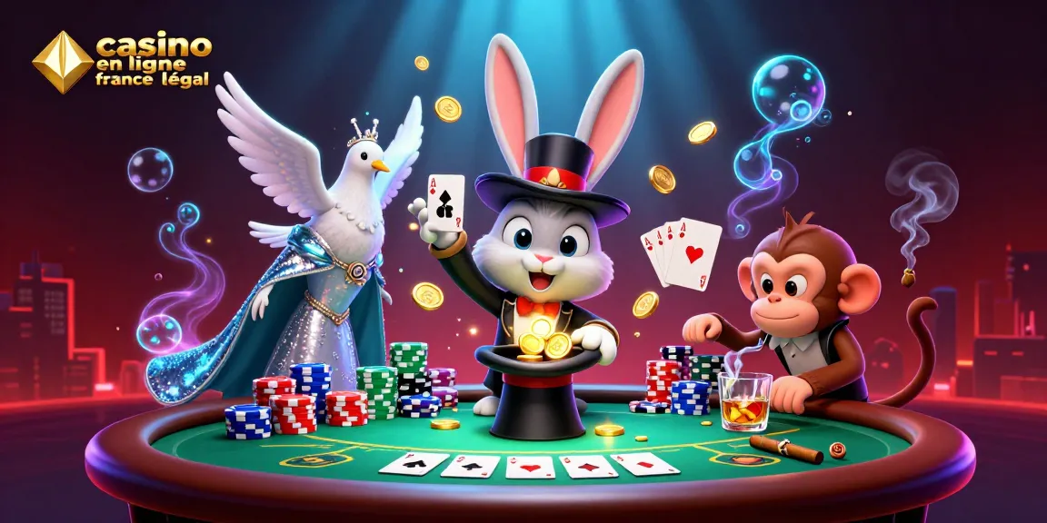 Casino en ligne France légal : Un magicien, une assistante et un singe animent un casino virtuel.