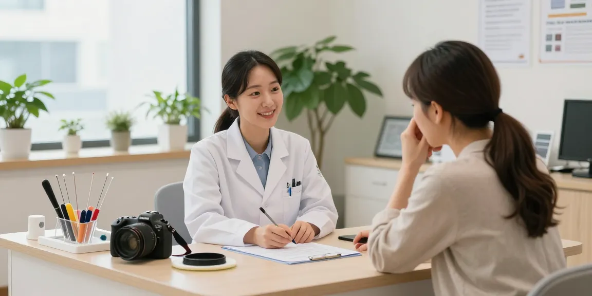 Patient consultation at 수원교통사고한의원 with a friendly practitioner in a bright clinic