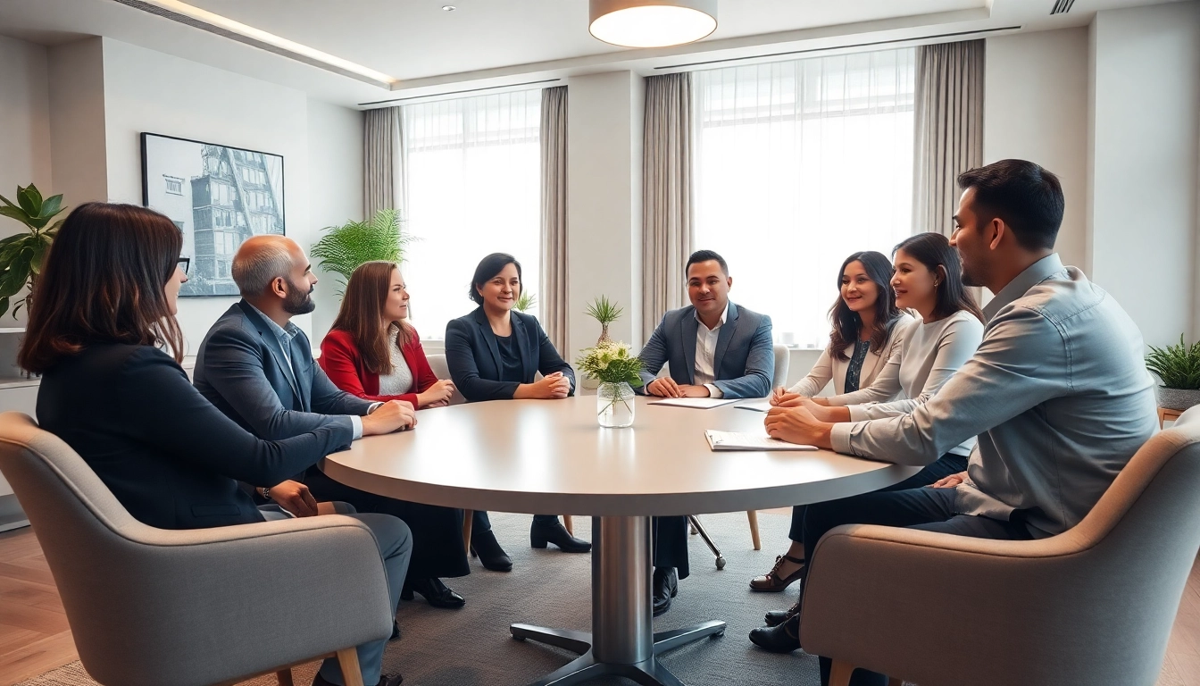 Mediation session in a professional setting focusing on collaboration and dialogue.