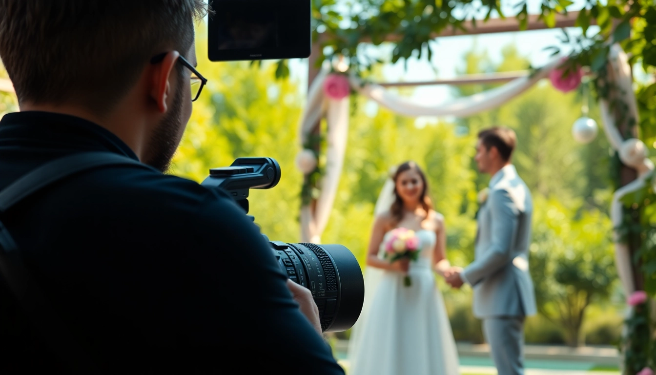 Edmonton videographer capturing a wedding ceremony outdoors with vibrant colors and natural lighting.