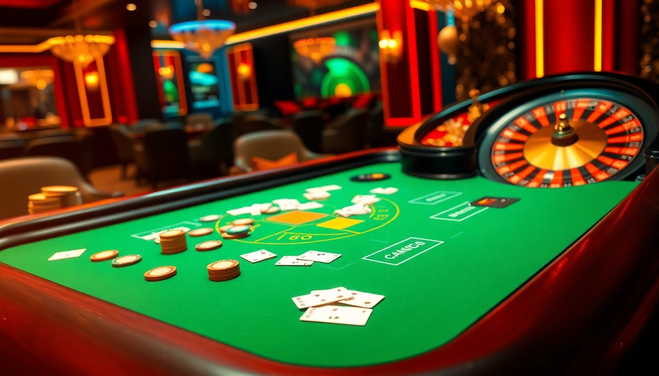 KPI4D enhancing the excitement at a luxurious casino poker table with vibrant chips and cards.