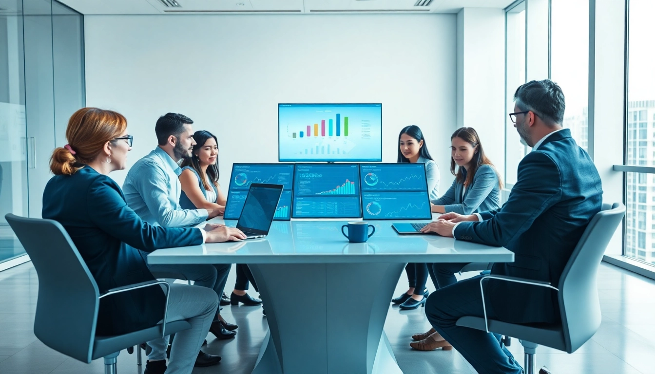 Understand AI for competitor analysis with professionals reviewing data insights in a modern office.